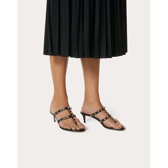 Valentino Rockstud 50 Black Thong Backless Strap Sandal Kitten Heel Pump 39 - Picture 4 of 12